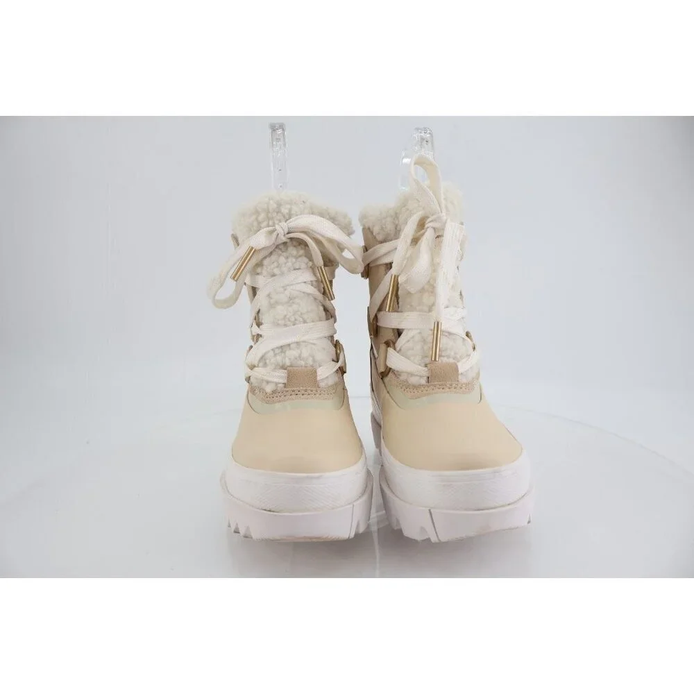 SOREL Joan of Arctic Next Boots Lug Sole Beige Leather Faux Fur Lined Size 5